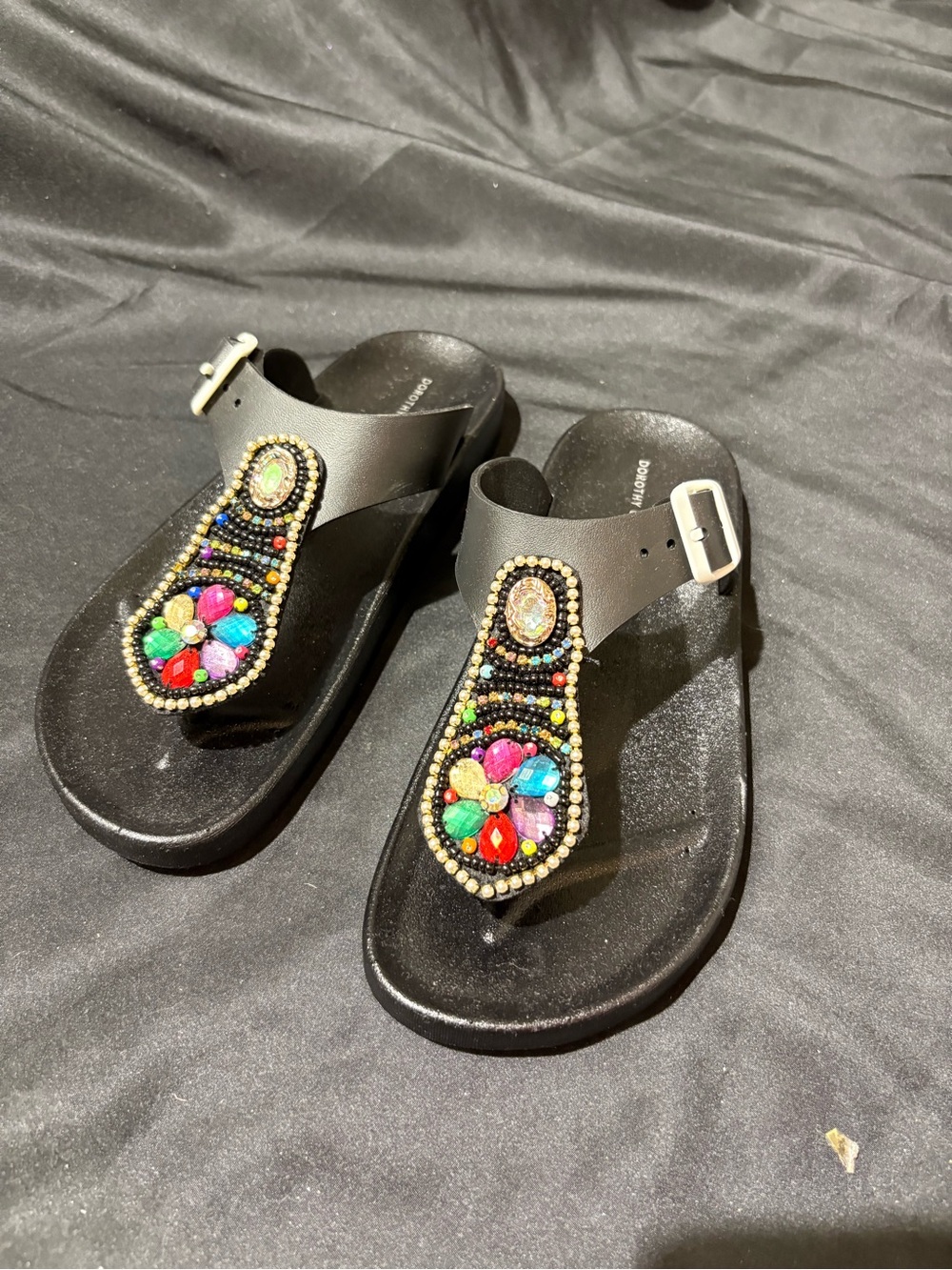 Ipanema Black Thong Sandals with Colorful Beaded Floral Accents